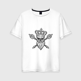 Женская футболка хлопок Oversize с принтом Череп короля в Белгороде, 100% хлопок | свободный крой, круглый ворот, спущенный рукав, длина до линии бедер
 | арт | белый | борода | вектор | карандаш | корона | рисунок | рисунок карандашом | череп | чёрный