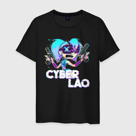 Мужская футболка хлопок с принтом Cyber Lao в Белгороде, 100% хлопок | прямой крой, круглый вырез горловины, длина до линии бедер, слегка спущенное плечо. | mc lao | mclao | бан | блогер | богатыри | лайрафортнайт | мельница | мслао