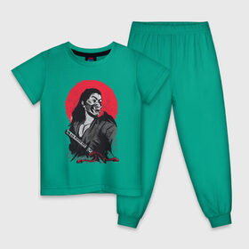 Детская пижама хлопок с принтом Японский Воин Самурай в Белгороде, 100% хлопок |  брюки и футболка прямого кроя, без карманов, на брюках мягкая резинка на поясе и по низу штанин
 | Тематика изображения на принте: art | blade | blood | illustration | japan | japanese | katana | mask | moon | ronin | samurai | sekiro | shogun | sword | tsushima | warrior | арт | в маске | иллюстрация | катана | кровавая | луна | мерч | меч | отступник | ронин | сегун |
