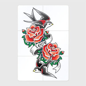 Магнитный плакат 2Х3 с принтом Птичье тату в Белгороде, Полимерный материал с магнитным слоем | 6 деталей размером 9*9 см | love | арт | красная роза | красные розы | ласточка | ласточки | любовь | птица | птицы | рисунок | роза | розы | тату