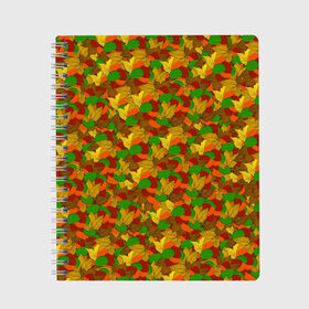 Тетрадь с принтом Autumn в Белгороде, 100% бумага | 48 листов, плотность листов — 60 г/м2, плотность картонной обложки — 250 г/м2. Листы скреплены сбоку удобной пружинной спиралью. Уголки страниц и обложки скругленные. Цвет линий — светло-серый
 | abstraction | autumn | colorful | leaves | patterns | texture | абстракция | листья | осень | разноцветный | текстура | узоры
