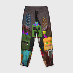 Детские брюки 3D с принтом MINECRAFT в Белгороде, 100% полиэстер | манжеты по низу, эластичный пояс регулируется шнурком, по бокам два кармана без застежек, внутренняя часть кармана из мелкой сетки | color | game | heroes | minecraft | герой | игра | цвет