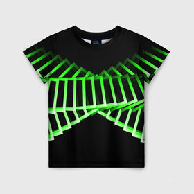 Детская футболка 3D с принтом Неоновые квадраты в Белгороде, 100% гипоаллергенный полиэфир | прямой крой, круглый вырез горловины, длина до линии бедер, чуть спущенное плечо, ткань немного тянется | абстракция | зеленый квадрат | квадрат | неоновый квадрат | прямоугольник