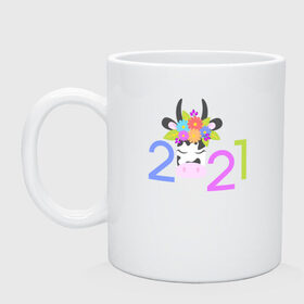 Кружка с принтом 2021 в Белгороде, керамика | объем — 330 мл, диаметр — 80 мм. Принт наносится на бока кружки, можно сделать два разных изображения | 2021 | бык | год быка | год коровы | новый год | символ года