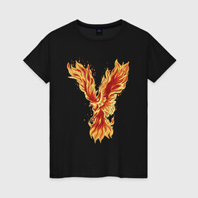 Женская футболка хлопок с принтом Птица Феникс в Белгороде, 100% хлопок | прямой крой, круглый вырез горловины, длина до линии бедер, слегка спущенное плечо | arabia | bird | eagle | egypt | eternal | fire | flame | flames | myph | phoenix | sun | аравия | восстал | горит | горящая | египет | из огня | из пепла | каббала | миф | мифология | огненный | орел | пламенный | пламя | птичка 