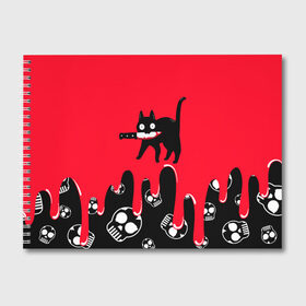 Альбом для рисования с принтом WHAT CAT в Белгороде, 100% бумага
 | матовая бумага, плотность 200 мг. | Тематика изображения на принте: art | black | black cat | cat | dark | dark cat | halloween | what | what cat | what mem | арт | кот | кот арт | кот мем | мем | нож | праздник | прикол | прикольный кот | убица | хэллоуин | чёрный | чёрный кот | что | что мем