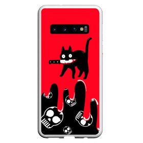 Чехол для Samsung Galaxy S10 с принтом WHAT CAT в Белгороде, Силикон | Область печати: задняя сторона чехла, без боковых панелей | art | black | black cat | cat | dark | dark cat | halloween | what | what cat | what mem | арт | кот | кот арт | кот мем | мем | нож | праздник | прикол | прикольный кот | убица | хэллоуин | чёрный | чёрный кот | что | что мем