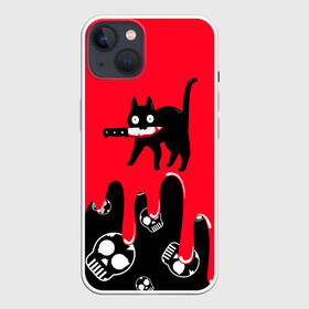 Чехол для iPhone 13 с принтом WHAT CAT в Белгороде,  |  | art | black | black cat | cat | dark | dark cat | halloween | what | what cat | what mem | арт | кот | кот арт | кот мем | мем | нож | праздник | прикол | прикольный кот | убица | хэллоуин | чёрный | чёрный кот | что | что мем