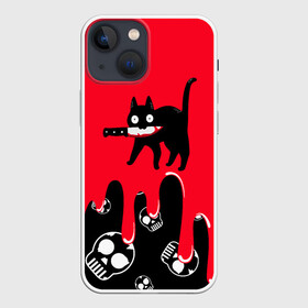 Чехол для iPhone 13 mini с принтом WHAT CAT в Белгороде,  |  | Тематика изображения на принте: art | black | black cat | cat | dark | dark cat | halloween | what | what cat | what mem | арт | кот | кот арт | кот мем | мем | нож | праздник | прикол | прикольный кот | убица | хэллоуин | чёрный | чёрный кот | что | что мем