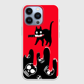 Чехол для iPhone 13 Pro с принтом WHAT CAT в Белгороде,  |  | art | black | black cat | cat | dark | dark cat | halloween | what | what cat | what mem | арт | кот | кот арт | кот мем | мем | нож | праздник | прикол | прикольный кот | убица | хэллоуин | чёрный | чёрный кот | что | что мем