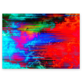 Поздравительная открытка с принтом Glitch color storm в Белгороде, 100% бумага | плотность бумаги 280 г/м2, матовая, на обратной стороне линовка и место для марки
 | Тематика изображения на принте: clouds | color | glitch | gradient | storm | глитч | градиент | краски | небо | облака | шторм