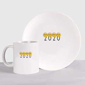 Набор: тарелка + кружка с принтом 2020 (Z) в Белгороде, керамика | Кружка: объем — 330 мл, диаметр — 80 мм. Принт наносится на бока кружки, можно сделать два разных изображения. 
Тарелка: диаметр - 210 мм, диаметр для нанесения принта - 120 мм. | 2020 | 2020 год | 2020год | emoji | smail | smile | the end | апокалипсис | взрыв | год | конец света | мордочка | негатив | рожица | смаил | смайл | улыбка | эмоджи | ядерный взрыв