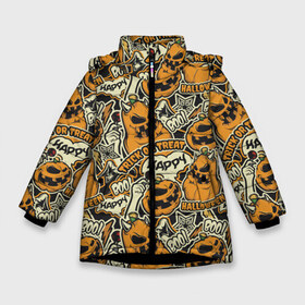 Зимняя куртка для девочек 3D с принтом Хэллоуин в Белгороде, ткань верха — 100% полиэстер; подклад — 100% полиэстер, утеплитель — 100% полиэстер. | длина ниже бедра, удлиненная спинка, воротник стойка и отстегивающийся капюшон. Есть боковые карманы с листочкой на кнопках, утяжки по низу изделия и внутренний карман на молнии. 

Предусмотрены светоотражающий принт на спинке, радужный светоотражающий элемент на пуллере молнии и на резинке для утяжки. | Тематика изображения на принте: art | background | candy | halloween | pumpkin | star | texture | арт | звезда | конфеты | текстура | тыква | фон | хэллоуин | хэлуин