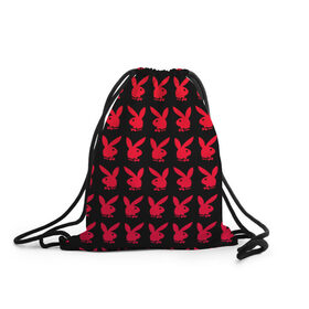 Рюкзак-мешок 3D с принтом playboy в Белгороде, 100% полиэстер | плотность ткани — 200 г/м2, размер — 35 х 45 см; лямки — толстые шнурки, застежка на шнуровке, без карманов и подкладки | Тематика изображения на принте: black | love | playboy | rabbit | red | красный | кролик. | любовь | плейбой | черный