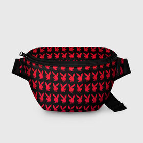 Поясная сумка 3D с принтом playboy в Белгороде, 100% полиэстер | плотная ткань, ремень с регулируемой длиной, внутри несколько карманов для мелочей, основное отделение и карман с обратной стороны сумки застегиваются на молнию | black | love | playboy | rabbit | red | красный | кролик. | любовь | плейбой | черный