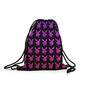 Рюкзак-мешок 3D с принтом playboy в Белгороде, 100% полиэстер | плотность ткани — 200 г/м2, размер — 35 х 45 см; лямки — толстые шнурки, застежка на шнуровке, без карманов и подкладки | Тематика изображения на принте: black | pink | playboy | violet | плейбой | розовый | фиолетовый. | черный