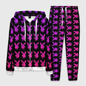 Мужской костюм 3D с принтом playboy в Белгороде, 100% полиэстер | Манжеты и пояс оформлены тканевой резинкой, двухслойный капюшон со шнурком для регулировки, карманы спереди | black | pink | playboy | violet | плейбой | розовый | фиолетовый. | черный