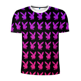 Мужская футболка 3D спортивная с принтом playboy в Белгороде, 100% полиэстер с улучшенными характеристиками | приталенный силуэт, круглая горловина, широкие плечи, сужается к линии бедра | black | pink | playboy | violet | плейбой | розовый | фиолетовый. | черный