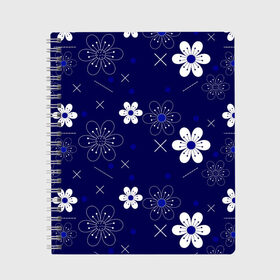 Тетрадь с принтом Сhamomile в Белгороде, 100% бумага | 48 листов, плотность листов — 60 г/м2, плотность картонной обложки — 250 г/м2. Листы скреплены сбоку удобной пружинной спиралью. Уголки страниц и обложки скругленные. Цвет линий — светло-серый
 | abstraction | blue | chamomile | flowers | patterns | shapes | texture | абстракция | ромашки | синий | текстура | узоры | формы | цветы