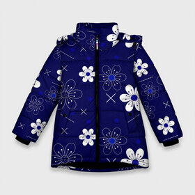 Зимняя куртка для девочек 3D с принтом Сhamomile в Белгороде, ткань верха — 100% полиэстер; подклад — 100% полиэстер, утеплитель — 100% полиэстер. | длина ниже бедра, удлиненная спинка, воротник стойка и отстегивающийся капюшон. Есть боковые карманы с листочкой на кнопках, утяжки по низу изделия и внутренний карман на молнии. 

Предусмотрены светоотражающий принт на спинке, радужный светоотражающий элемент на пуллере молнии и на резинке для утяжки. | abstraction | blue | chamomile | flowers | patterns | shapes | texture | абстракция | ромашки | синий | текстура | узоры | формы | цветы