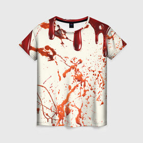 Женская футболка 3D с принтом Стекающая кровь в Белгороде, 100% полиэфир ( синтетическое хлопкоподобное полотно) | прямой крой, круглый вырез горловины, длина до линии бедер | 2020 | blood | halloween | капли | кровавый | кровь | пятна | следы | стекающая | хэллоуин | хэлоуин