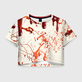 Женская футболка Crop-top 3D с принтом Стекающая кровь в Белгороде, 100% полиэстер | круглая горловина, длина футболки до линии талии, рукава с отворотами | 2020 | blood | halloween | капли | кровавый | кровь | пятна | следы | стекающая | хэллоуин | хэлоуин