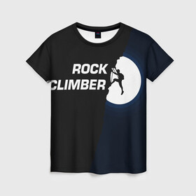 Женская футболка 3D с принтом Скалолаз в Белгороде, 100% полиэфир ( синтетическое хлопкоподобное полотно) | прямой крой, круглый вырез горловины, длина до линии бедер | rock climber | альпинизм | силуэт альпиниста | силуэт скалолаза | скалолаз | экстрим