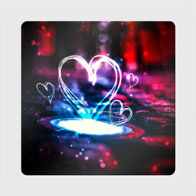 Магнит виниловый Квадрат с принтом Неоновое сердце в Белгороде, полимерный материал с магнитным слоем | размер 9*9 см, закругленные углы | Тематика изображения на принте: любовь | неоновое сердце | неоновые сердечки | сердечки | сердце