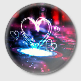 Значок с принтом Неоновое сердце в Белгороде,  металл | круглая форма, металлическая застежка в виде булавки | Тематика изображения на принте: любовь | неоновое сердце | неоновые сердечки | сердечки | сердце