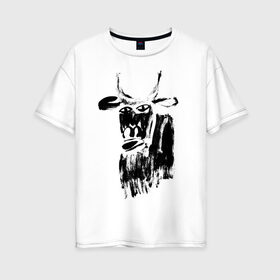 Женская футболка хлопок Oversize с принтом бык нарисованный в Белгороде, 100% хлопок | свободный крой, круглый ворот, спущенный рукав, длина до линии бедер
 | 2021 | бык | год быка | год коровы | новый год | символ года