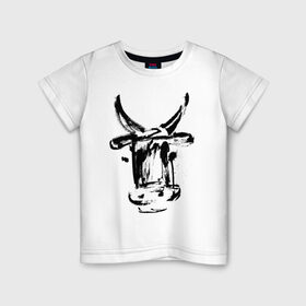 Детская футболка хлопок с принтом бык в Белгороде, 100% хлопок | круглый вырез горловины, полуприлегающий силуэт, длина до линии бедер | 2021 | бык | год быка | год коровы | новый год | символ года