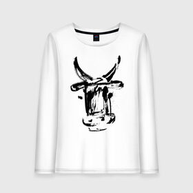 Женский лонгслив хлопок с принтом бык в Белгороде, 100% хлопок |  | 2021 | бык | год быка | год коровы | новый год | символ года