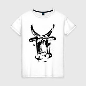 Женская футболка хлопок с принтом бык в Белгороде, 100% хлопок | прямой крой, круглый вырез горловины, длина до линии бедер, слегка спущенное плечо | 2021 | бык | год быка | год коровы | новый год | символ года