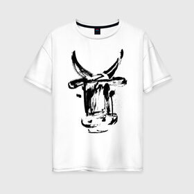 Женская футболка хлопок Oversize с принтом бык в Белгороде, 100% хлопок | свободный крой, круглый ворот, спущенный рукав, длина до линии бедер
 | 2021 | бык | год быка | год коровы | новый год | символ года
