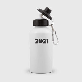 Бутылка спортивная с принтом 2021 в Белгороде, металл | емкость — 500 мл, в комплекте две пластиковые крышки и карабин для крепления | 2021 | бык | год быка | год коровы | новый год | символ года