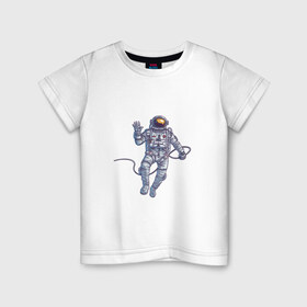 Детская футболка хлопок с принтом Привет от космонавта в Белгороде, 100% хлопок | круглый вырез горловины, полуприлегающий силуэт, длина до линии бедер | арт | астронавт | космонавт | космос | невесомость | передаёт привет | привет | рисунок | скафандр