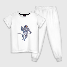 Детская пижама хлопок с принтом Привет от космонавта в Белгороде, 100% хлопок |  брюки и футболка прямого кроя, без карманов, на брюках мягкая резинка на поясе и по низу штанин
 | арт | астронавт | космонавт | космос | невесомость | передаёт привет | привет | рисунок | скафандр