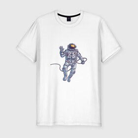 Мужская футболка хлопок Slim с принтом Привет от космонавта в Белгороде, 92% хлопок, 8% лайкра | приталенный силуэт, круглый вырез ворота, длина до линии бедра, короткий рукав | арт | астронавт | космонавт | космос | невесомость | передаёт привет | привет | рисунок | скафандр
