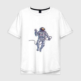 Мужская футболка хлопок Oversize с принтом Привет от космонавта в Белгороде, 100% хлопок | свободный крой, круглый ворот, “спинка” длиннее передней части | арт | астронавт | космонавт | космос | невесомость | передаёт привет | привет | рисунок | скафандр