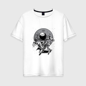 Женская футболка хлопок Oversize с принтом Космический скейт в Белгороде, 100% хлопок | свободный крой, круглый ворот, спущенный рукав, длина до линии бедер
 | арт | астронавт | звезда | звёзды | космический отдых | космонавт | космос | ночь | рисунок | скафандр | скейт | скейтборд
