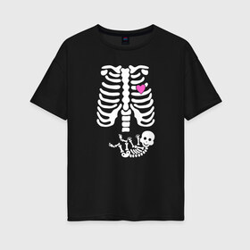 Женская футболка хлопок Oversize с принтом СКЕЛЕТ в Белгороде, 100% хлопок | свободный крой, круглый ворот, спущенный рукав, длина до линии бедер
 | dab | halloween | skeleton | арт | арт черепа | голова | дэб | кости | мертвец | мертвецы | праздник | праздник мёртвых | скелет | скелет dab | скелет дэб | хэллоуин | череп | черпа