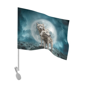Флаг для автомобиля с принтом Волки альбиносы в Белгороде, 100% полиэстер | Размер: 30*21 см | альбинос | волк | волки | волчата | волчонок | зверь