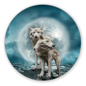 Коврик для мышки круглый с принтом Волки альбиносы в Белгороде, резина и полиэстер | круглая форма, изображение наносится на всю лицевую часть | альбинос | волк | волки | волчата | волчонок | зверь