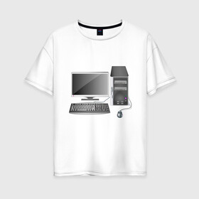 Женская футболка хлопок Oversize с принтом Компьютер в Белгороде, 100% хлопок | свободный крой, круглый ворот, спущенный рукав, длина до линии бедер
 | блок | клавиатура | комп | компьютер | компьютерные | монитор | мышка | системник | системный | техника | технологии | технология
