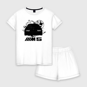 Женская пижама с шортиками хлопок с принтом BMW M5 E39 в Белгороде, 100% хлопок | футболка прямого кроя, шорты свободные с широкой мягкой резинкой | Тематика изображения на принте: bmw | bmw5series | bmwe39 | m5 | mperformance | mpower