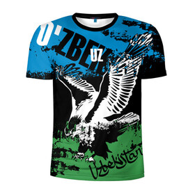 Мужская футболка 3D спортивная с принтом Узбекистан в Белгороде, 100% полиэстер с улучшенными характеристиками | приталенный силуэт, круглая горловина, широкие плечи, сужается к линии бедра | eagle | flag | raster | republic | uzbekistan | орел | растр | республика | узбекистан | флаг