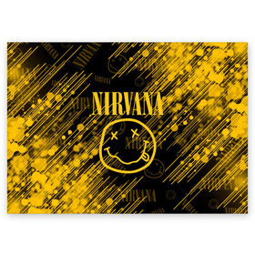 Поздравительная открытка с принтом Nirvana. в Белгороде, 100% бумага | плотность бумаги 280 г/м2, матовая, на обратной стороне линовка и место для марки
 | 