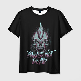 Мужская футболка 3D с принтом PUNKS NOT DEAD в Белгороде, 100% полиэфир | прямой крой, круглый вырез горловины, длина до линии бедер | anarchy | dead | musick | punk | rock | skull | анархия | музыка | панк | рок | череп