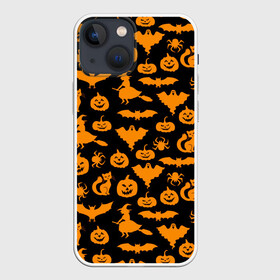 Чехол для iPhone 13 mini с принтом Halloween в Белгороде,  |  | 31 октября | halloween | halowen | ведьма | день всех святых | джек | костюм | кровь | лого | монстр | надпись | праздник | приведение | призрак | светильник | символ | страшная | тыква | ужасы | хеллоуин | хеллуин