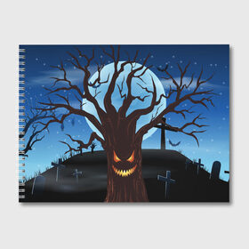 Альбом для рисования с принтом Жуткое дерево на кладбище в Белгороде, 100% бумага
 | матовая бумага, плотность 200 мг. | Тематика изображения на принте: 2020 | evil | halloween | tree | ветви | дерево | дуб | зло | кладбище | луна | монстр | ночь | полночь | страшный | ужасающий | хэллоуин | хэлоуин